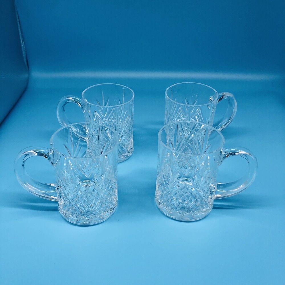 VINTAGE PAUL SEBASTIAN 24% GENUINE LEAD CRYSTAL MUGS FRANCE Set Of 4 Clear glass